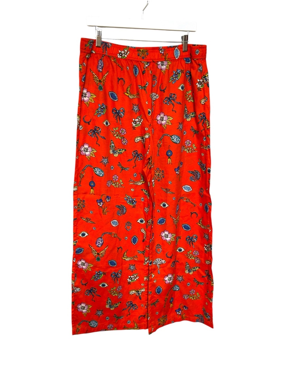 Anthropologie x lyrebird L flannel pajama bottoms in red parter print wide leg